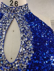 royal blue cold shoulder sleeve keyhole design pageant dress