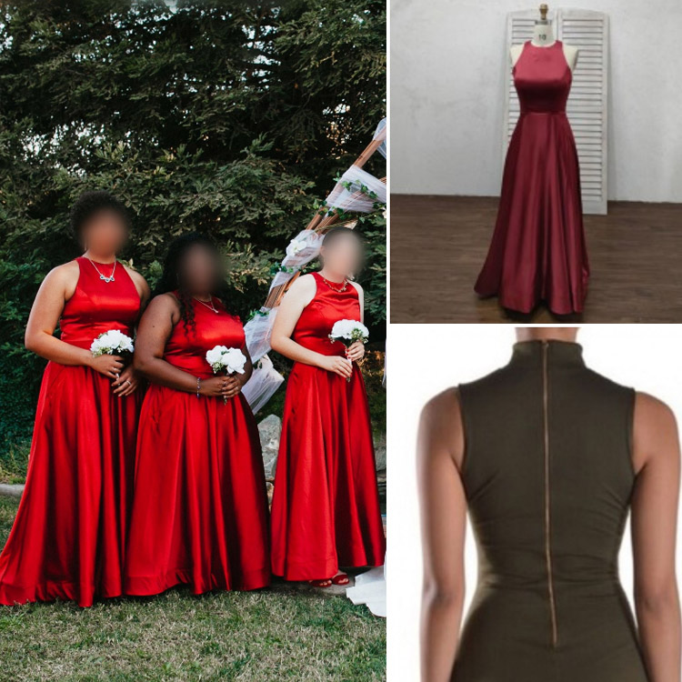 Beautiful Burgundy Satin Halter Custom Bridesmaid Dresses
