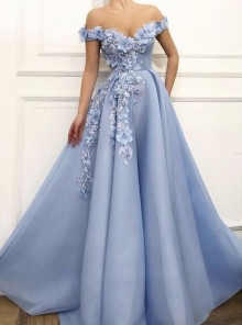 baby blue off shoulder A line dress