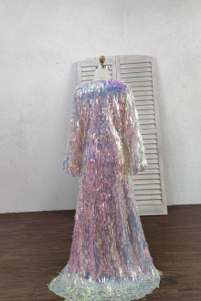colorful sequin A line slit loose long sleeve prom dress