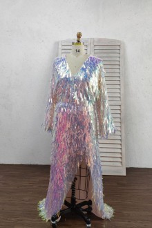 colorful sequin A line slit loose prom dress