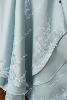 Blue lace applique layered prom dress reference