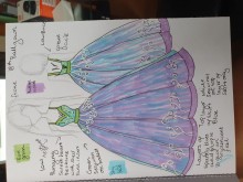 drawing blue and green ball gown 18th birthday dress