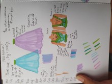 drawing blue and green corset ball gown 18th birthday dress