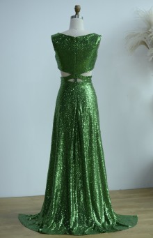 Sparkly Dark Green Sexy Plunging Cutout Slits Long Party Dress