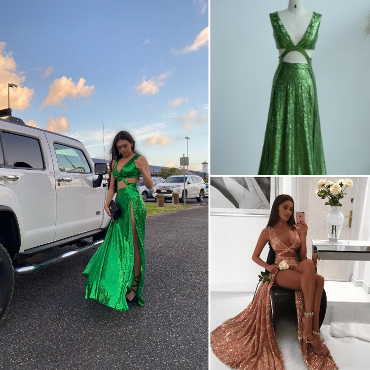 Sparkly Green Sequin Sexy Cut out Slits Party Dress