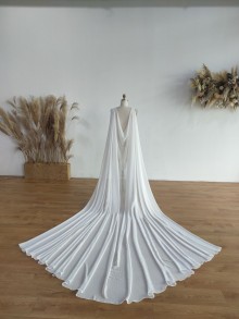 low back simple ivory chiffon pageant cape long train