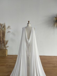 low back simple ivory chiffon pageant cape