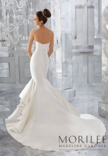 dramatic train satin wedding dress