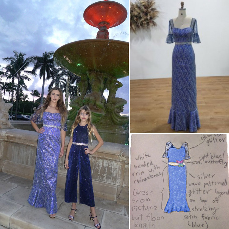 Sparkly Silver Glitter Overlaid Blue Sweet 16 Party Dress