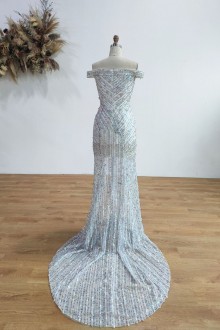 colorful sequins off the shoulder fit and flare birthday dress