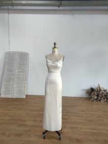 ivory satin fit and flare cowl neck wedding dress design