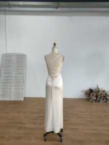 low crisscross back ivory satin fit and flare wedding dress design