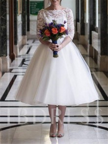 white tea length lace tulle wedding dress picture inspiration