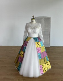 Halloween themed long sleeve wedding dress
