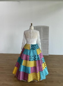 a Halloween sally themed long sleeve wedding ball gown