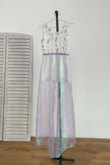 V back white party romper with detachable overskirt