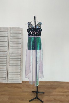 black party romper with detachable overskirt