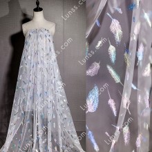 white feathered tulle fabric