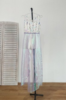 white party romper with detachable overskirt