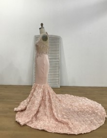 3D rose pink mermaid prom dress