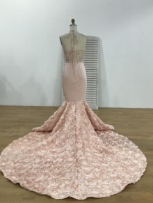 3D rose pink prom dress