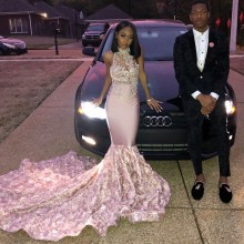 see through bodice 3D rose skirt mermaid prom dress