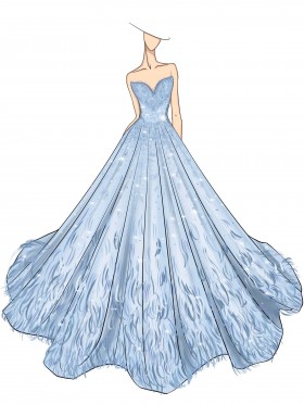 sky blue strapless ball gown dress sketch