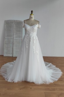 Lunss off the shoulder lace and tulle wedding dress