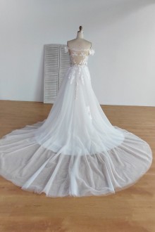 tulle long train wedding dress