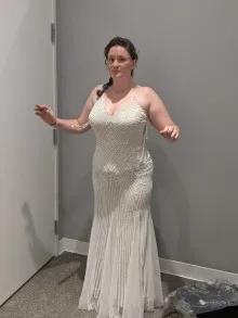 bead V neck long dress