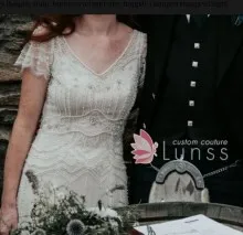 beaded V neck dress