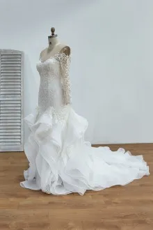 Lunss ruffled mermaid lace wedding dress