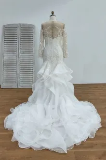 white lace mermaid ruffled wedding dress