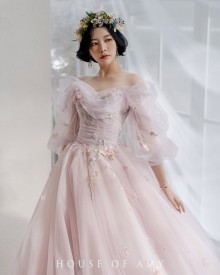 flowers tulle wedding gown