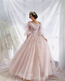 lilac tulle flowers tulle wedding gown