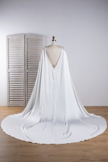 Lunss custom made sleek satin wedding dress with detachable cape
