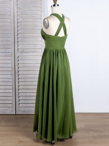 Lunss custom made x shape halter green chiffon dress