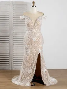 Lunss beaded lace prom dress