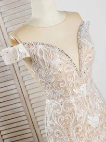 Lunss beaded off shoulder lace dress