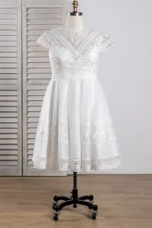Lunss customized tea length lace wedding dress