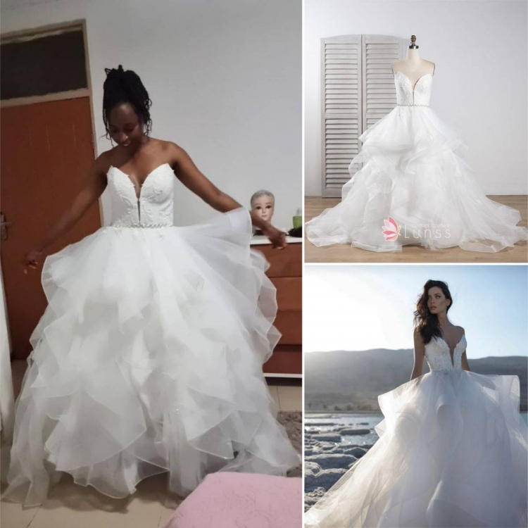 ruffled church wedding dress