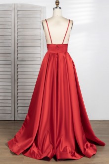 Lunss red satin prom dress