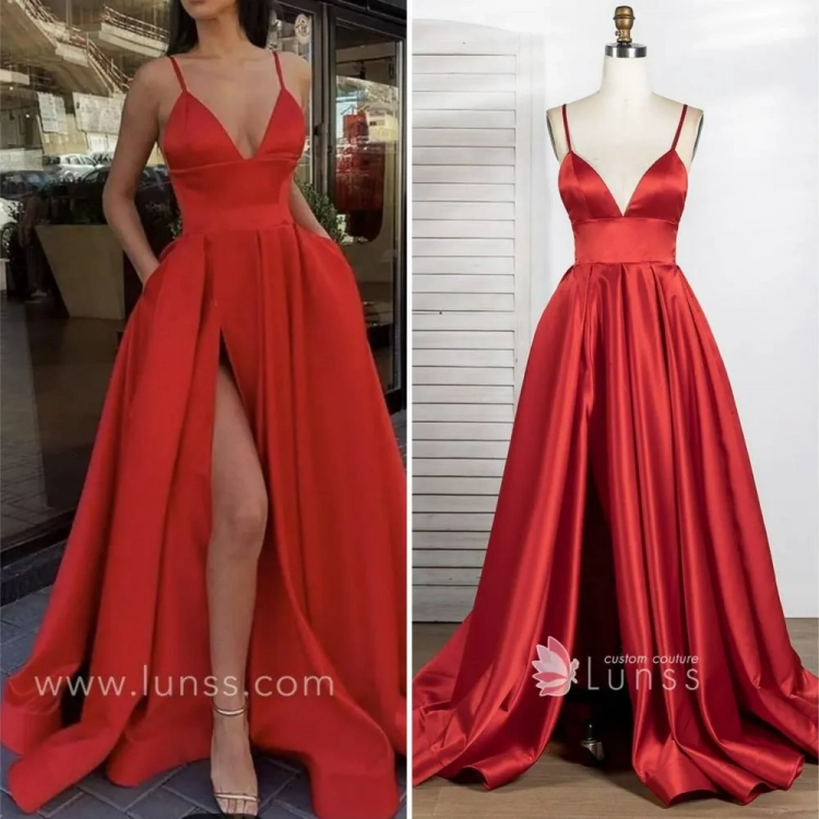 customize the red satin dress to remove the pockets