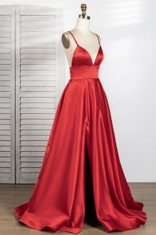 red satin prom dress without pockets
