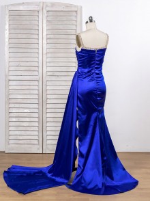 custom royal blue color silky satin gown