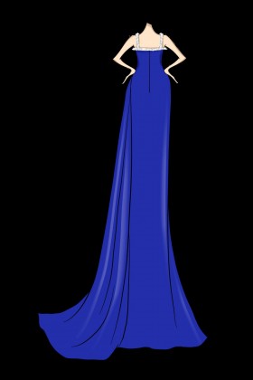 sketch of royal blue satin prom dress
