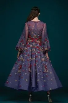 sequin flower tea length dress