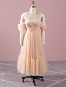 Lunss blush tulle tea length dress