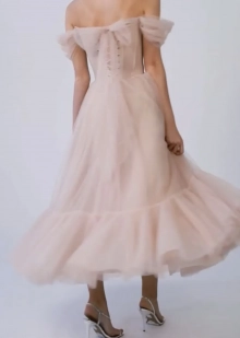 flared tea length tulle dress